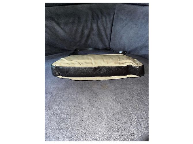 Gucci Borsa a tracolla in tela beige e pelle marrone scuro - vista 8