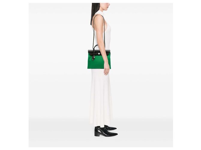Hermès Green Toile Herbag Zip 31 - vista 6