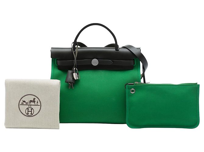 Hermès Green Toile Herbag Zip 31 - vista 7