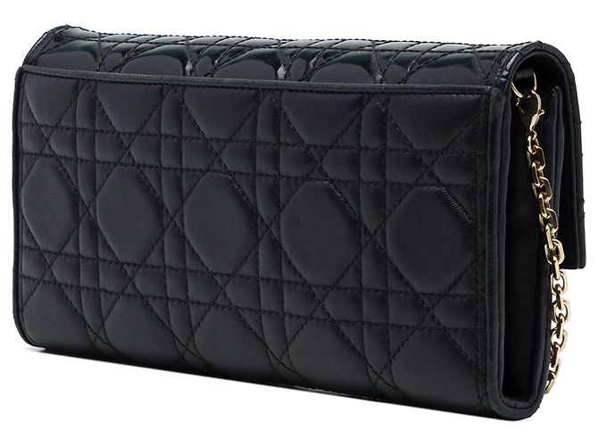 Dior Lady Dior Wallet On Chain aus schwarzem Lackleder und Lammleder Cannage - Ansicht 2