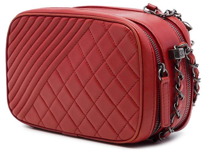 Chanel Coco Boy Camera Bag Klein, gestepptes Lammleder, Rot - Ansicht 2