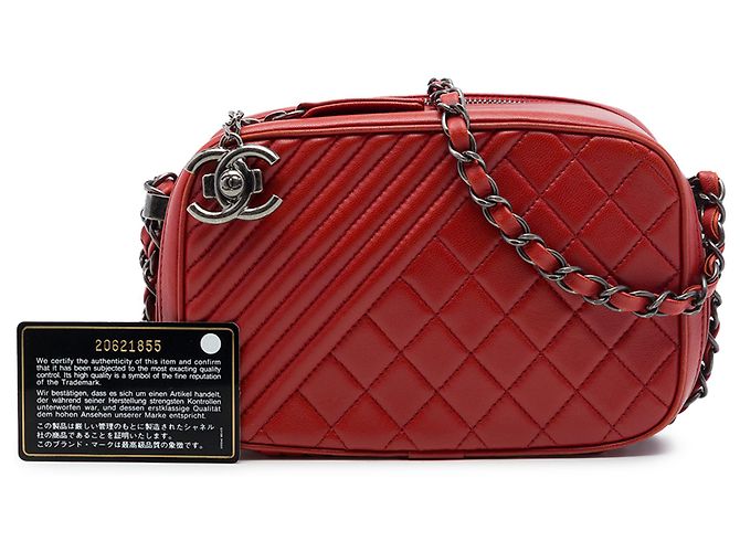 Chanel Coco Boy Camera Bag Klein, gestepptes Lammleder, Rot - Ansicht 7
