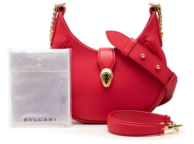 Bulgari Borsa Bvlgari Red Small Leather Serpenti Ellipse Satchel - vista 7