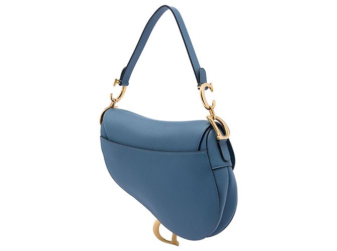Dior Saddle Bag aus blauem genarbtem Kalbsleder - Ansicht 2