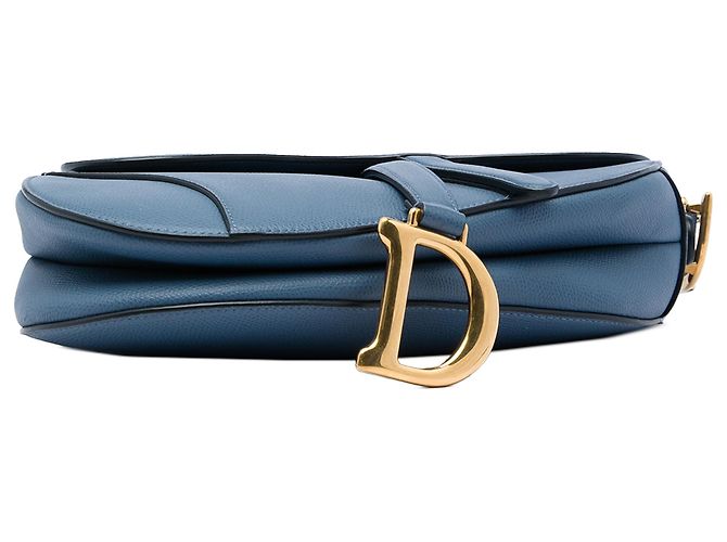 Dior Saddle Bag aus blauem genarbtem Kalbsleder - Ansicht 3