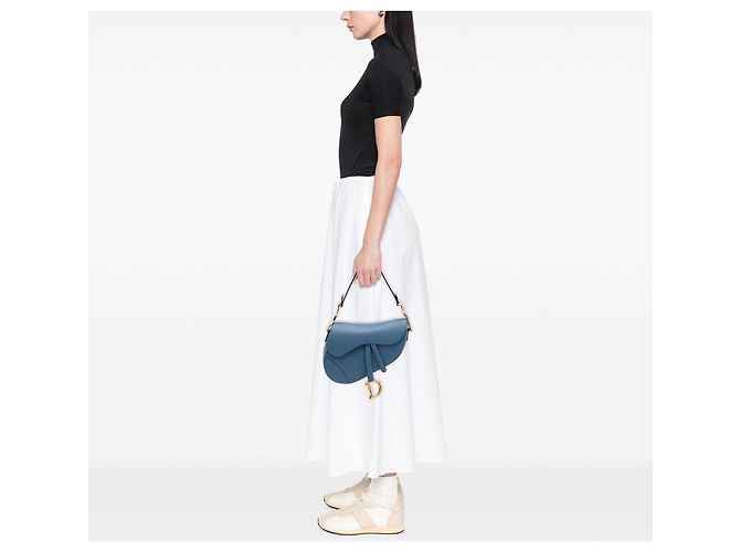 Dior Saddle Bag aus blauem genarbtem Kalbsleder - Ansicht 5