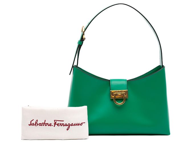 Salvatore Ferragamo Borsa a tracolla Ferragamo Gancini Trifolio in pelle verde - vista 5