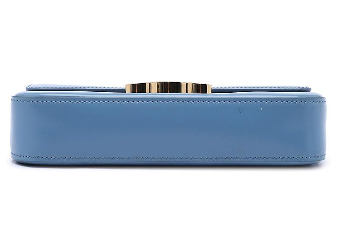 Céline Celine Claude Schultertasche aus glänzendem blauem Kalbsleder mit Triomphe - Ansicht 3