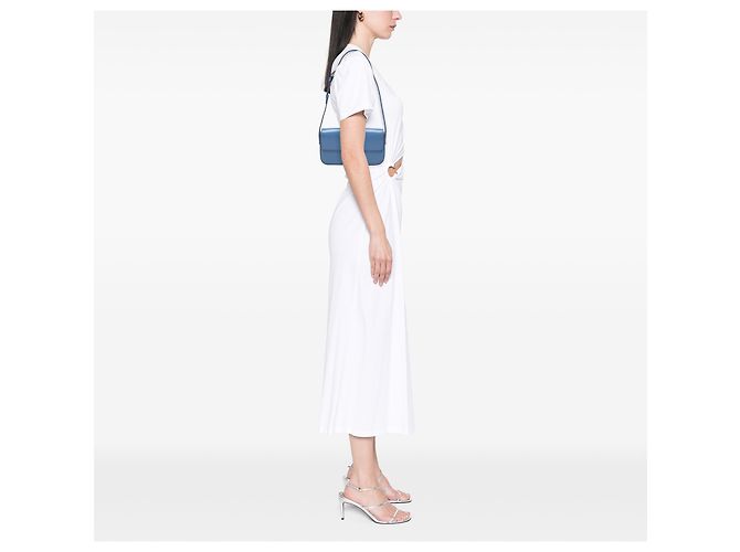 Céline Celine Claude Schultertasche aus glänzendem blauem Kalbsleder mit Triomphe - Ansicht 5