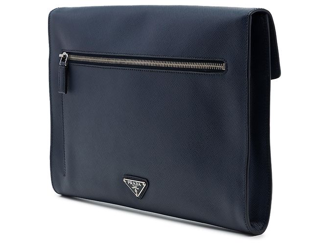 Clutch Prada Blue Large Saffiano Lux Envelope Pushlock - vista 2
