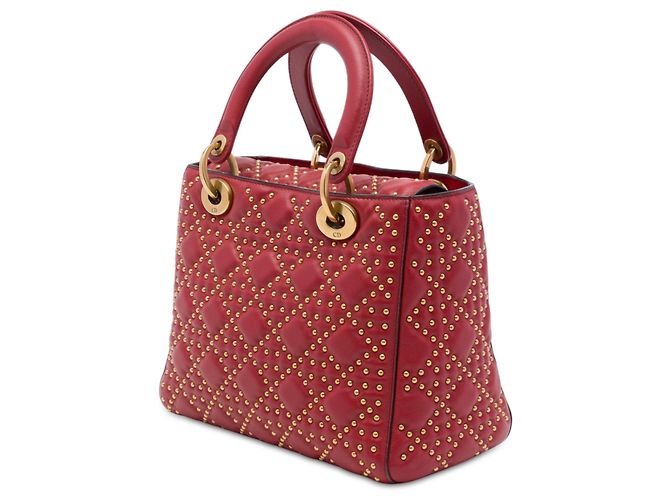 Dior Red Medium Lambskin Cannage Studded Supple Lady Dior - vista 2
