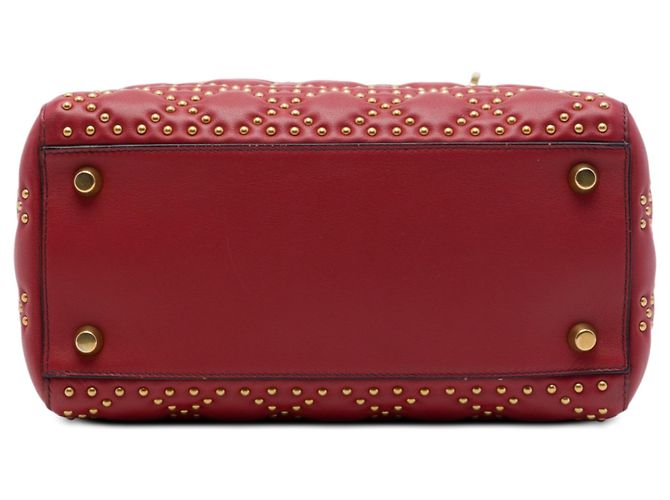 Dior Red Medium Lambskin Cannage Studded Supple Lady Dior - vista 3