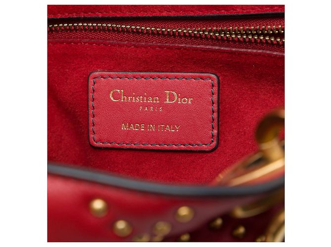 Dior Red Medium Lambskin Cannage Studded Supple Lady Dior - vista 5