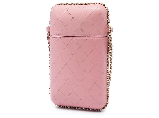 Chanel Rosa CC Stepplack-Lammleder Handyhalter mit Kette - Ansicht 2