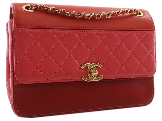 Chanel Red CC Tricolor Quilted Lambskin Single Flap - Ansicht 10