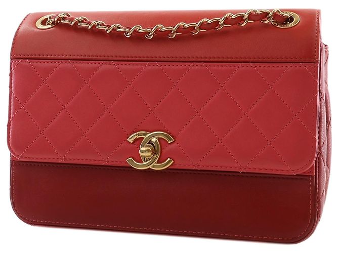 Chanel Red CC Tricolor Quilted Lambskin Single Flap - Ansicht 11