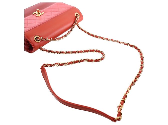 Chanel Red CC Tricolor Quilted Lambskin Single Flap - Ansicht 8