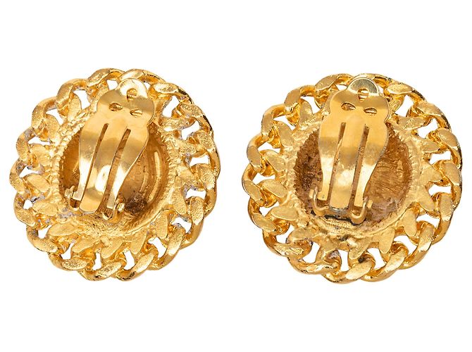 Orecchini a clip Chanel Gold CC placcati oro Matelasse con catena - vista 2