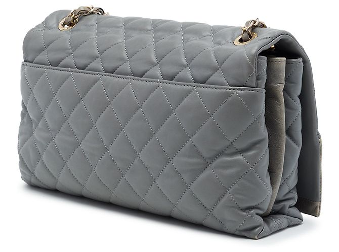 Chanel Gray Jumbo Quilted Calfskin Soft Elegance Flap - vista 2