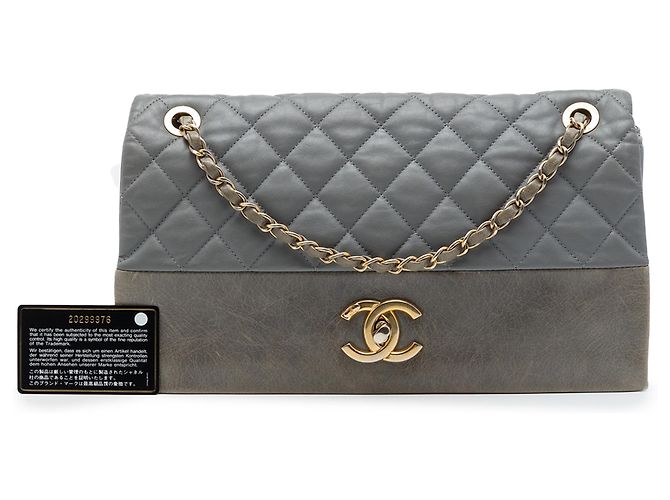 Chanel Gray Jumbo Quilted Calfskin Soft Elegance Flap - vista 7