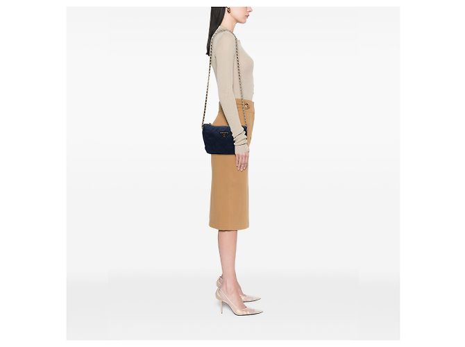 Prada Blue Impuntu Tessuto Chain Crossbody - vista 6