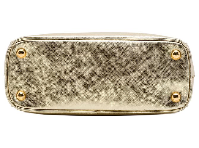 Prada Gold Mini Metallic Saffiano Lux Galleria Double Zip Satchel - vista 3