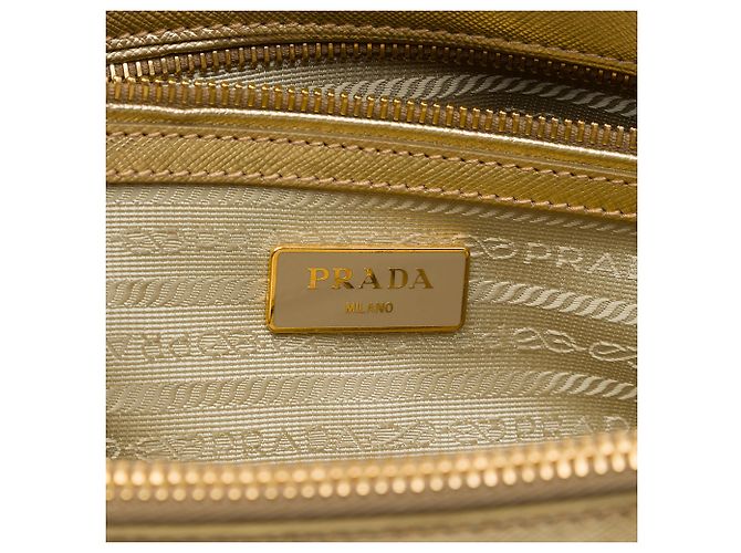 Prada Gold Mini Metallic Saffiano Lux Galleria Double Zip Satchel - vista 5