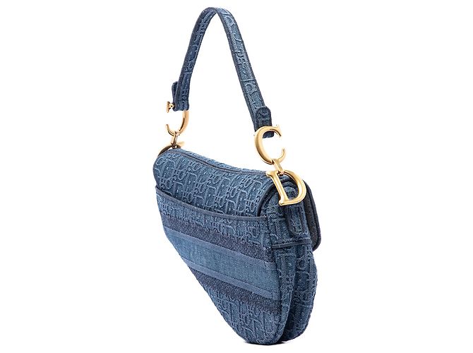 Dior Blue Oblique Embroidered Denim Saddle Bag - view 2