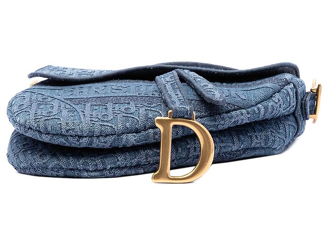 Dior Blue Oblique Embroidered Denim Saddle Bag - view 3