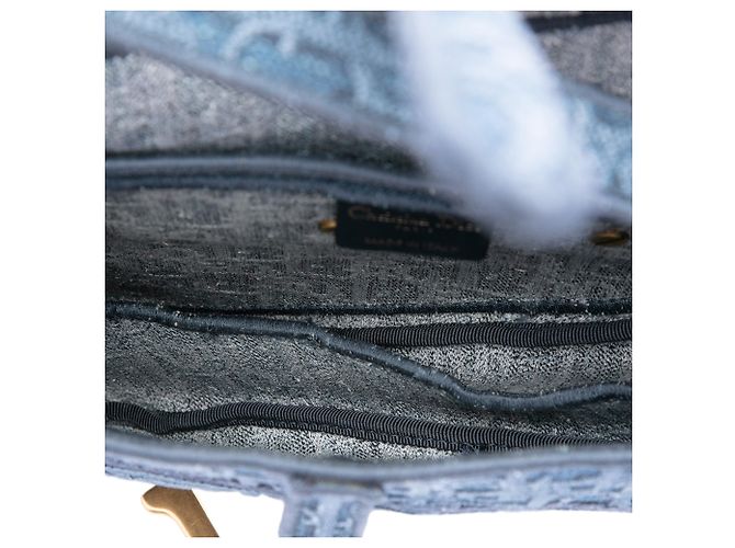 Dior Blue Oblique Embroidered Denim Saddle Bag - view 4