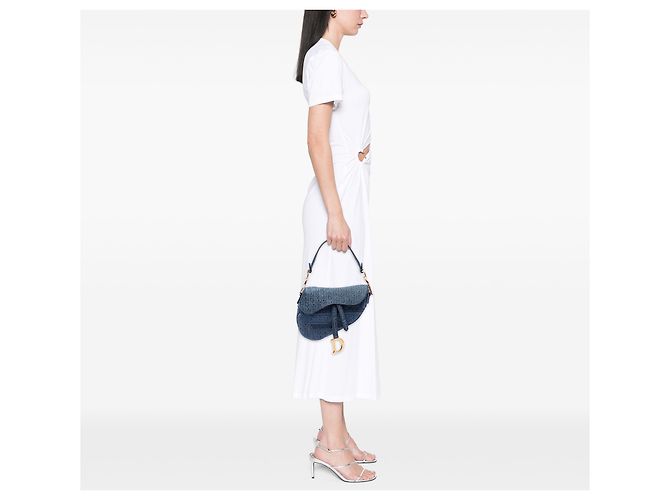 Dior Blue Oblique Embroidered Denim Saddle Bag - view 6
