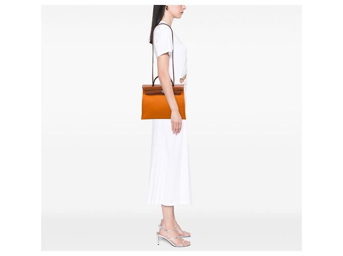 Hermès Orange Toile Herbag Zip 31 - vista 6