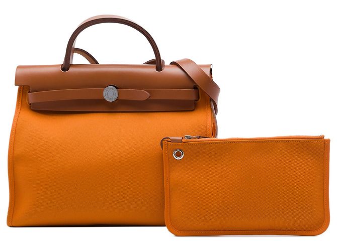 Hermès Orange Toile Herbag Zip 31 - vista 7