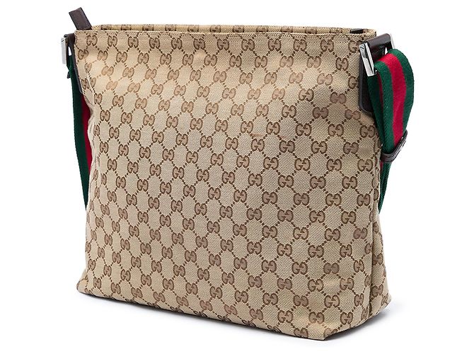 Borsa a tracolla Gucci in tela GG beige con fascia Web - vista 2