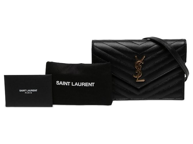 Autre Marque Portafoglio a catena a busta Saint Laurent Black Grain De Poudre Chevron Cassandre - vista 6