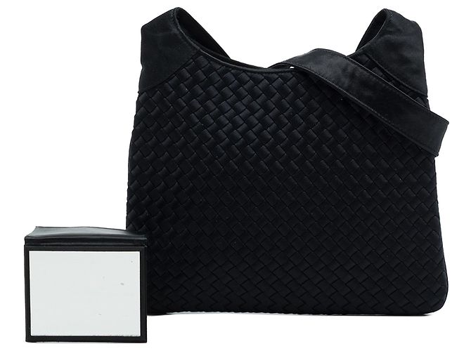 Borsa a tracolla Intrecciato in raso nero Bottega Veneta - vista 8