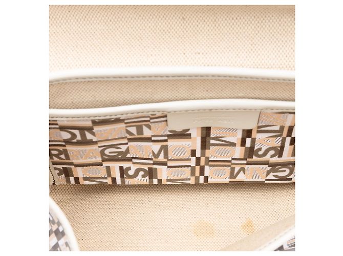 Salvatore Ferragamo Borsa a tracolla Ferragamo in PVC beige con stampa logo - vista 4