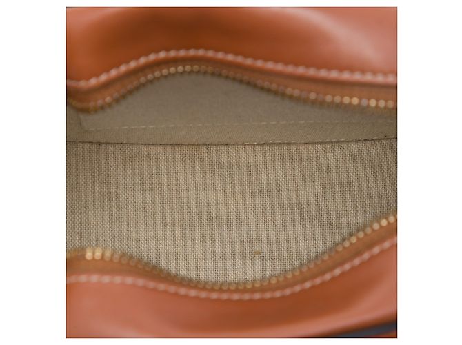 Céline Celine Beige Straw Effect Canvas Cuir Triomphe Oval Crossbody - vista 4
