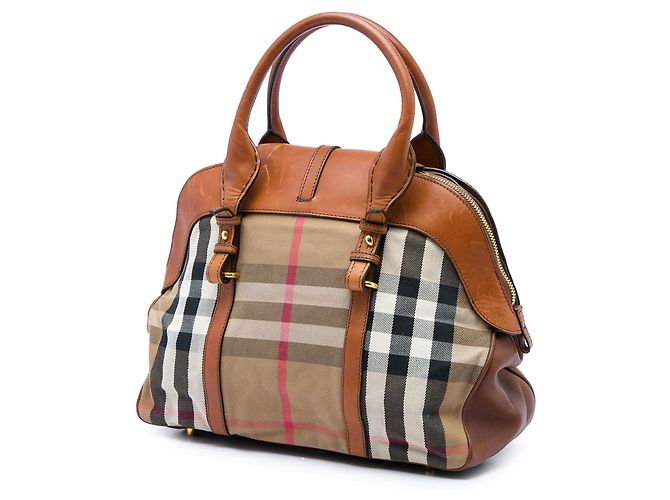 Borsa Satchel Milverton Burberry Brown Medium in tela House Check e pelle - vista 2