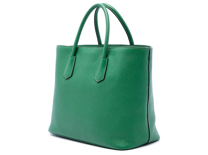 Sac cabas convertible Prada en cuir Saffiano vert avec poche frontale - vue 2