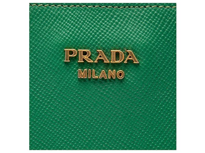 Sac cabas convertible Prada en cuir Saffiano vert avec poche frontale - vue 5