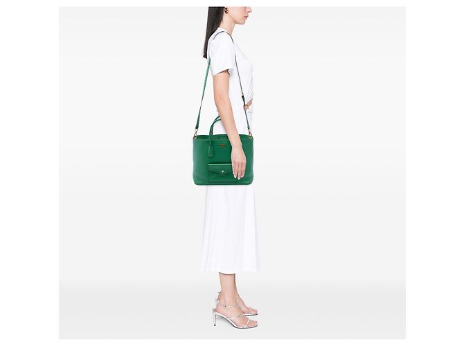 Sac cabas convertible Prada en cuir Saffiano vert avec poche frontale - vue 6