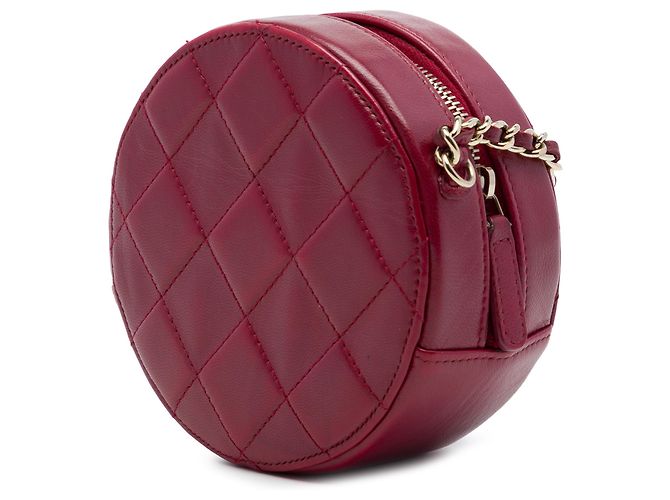 Clutch redonda Chanel Red CC de piel de cordero acolchada con cadena - vista 2