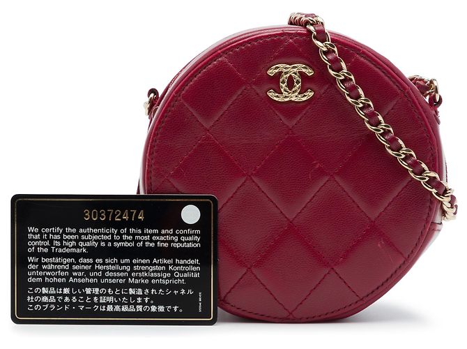 Clutch redonda Chanel Red CC de piel de cordero acolchada con cadena - vista 7