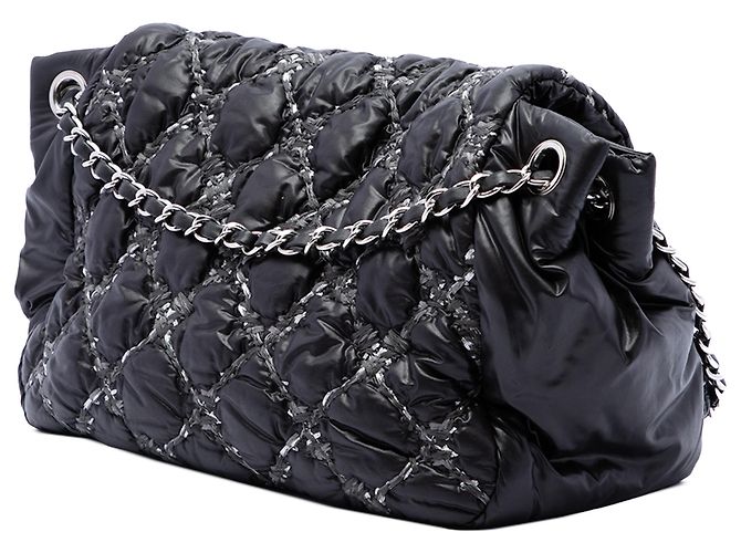 Chanel Black Paris Byzance Nylon Tweed On Stitch Bubble Accordion Flap - vista 2