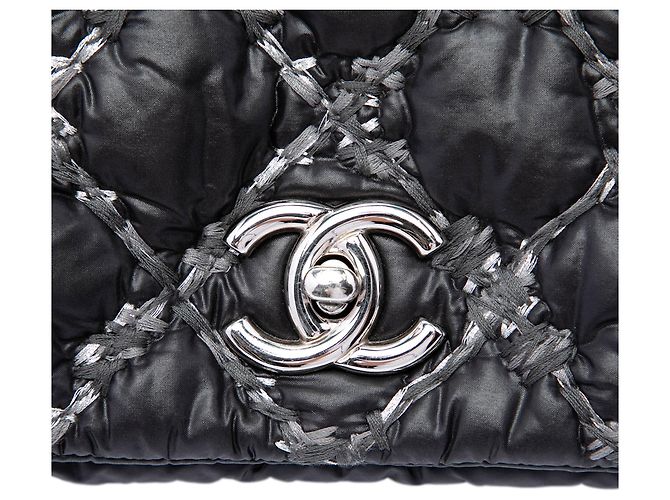 Chanel Black Paris Byzance Nylon Tweed On Stitch Bubble Accordion Flap - vista 5