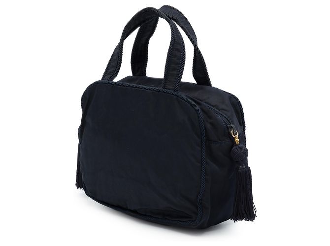 Prada Blue Tessuto Handtasche mit Perlen-Logo und Quaste - Ansicht 2