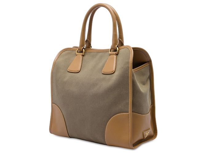 Prada Canapa Logo-Satchel aus Canvas mit braunem Saffiano-Besatz - Ansicht 2