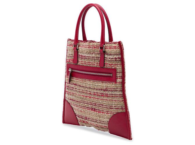Prada Red Vitello Trimmed Tweed Flat Tote - view 2