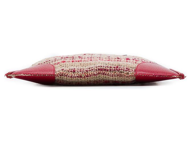 Prada Red Vitello Trimmed Tweed Flat Tote - view 3